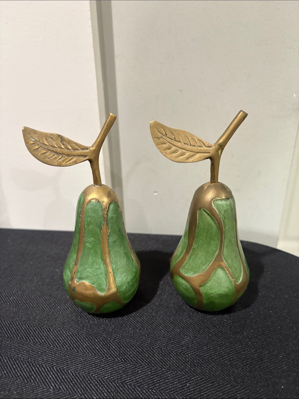 Decorative Brass & Green Pear Bookends - Set of 2
